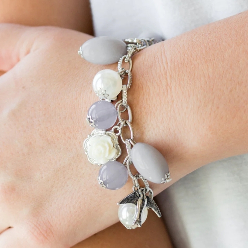 Paparazzi Gray Beads & Pearl Charm Bracelet